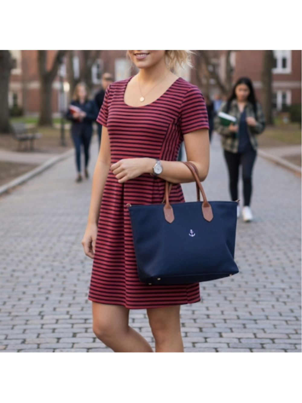 J. CREW Red Navy Stripped Coast Preppy Stretch Coastal Dress Sz 8 Country Club